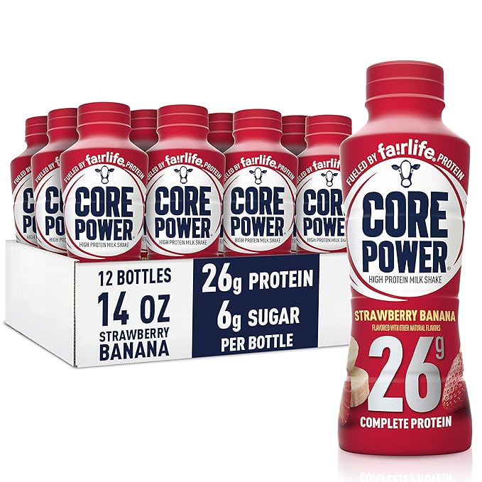 Core Power Protein Shake, Strawberry Banana, 26g Bottle, 14oz, 12 Pack