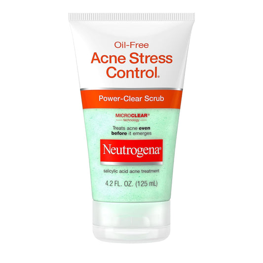 Neutrogena Oil-Free Acne Stress Control Power-Clear Facial Scrub, 2% Salicylic Acid Acne Treatment Medication, Exfoliating Daily Acne Face Scrub for Acne-Prone Skin Care, 4.2 fl. oz