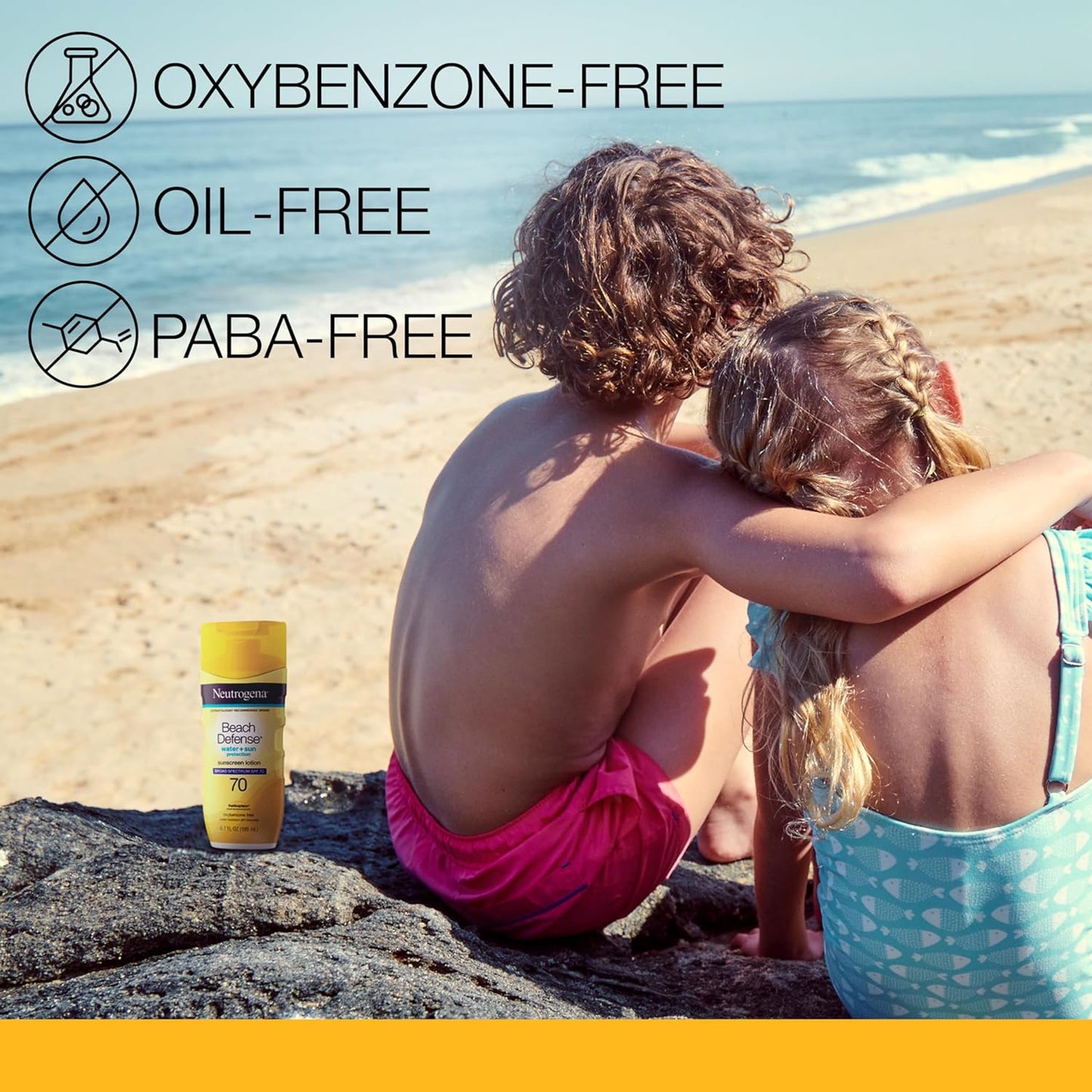 Neutrogena Beach Defense Face and Body Sunscreen Lotion with Broad Spectrum SPF 70, Offers UVA/UVB Protection, Water Resistant and Oil Free Sun Protection, Oxybenzone Free and Fast Drying, 6.5 OZ
