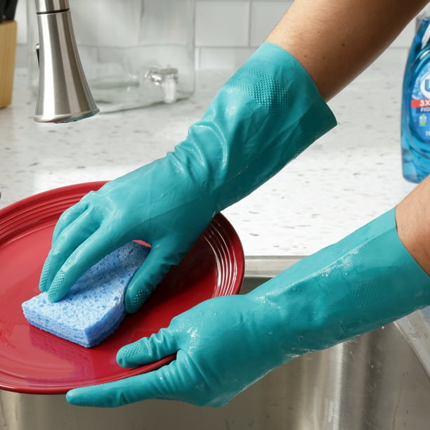 Great Value BPA-Free Latex Multipurpose Reusable Household Gloves, Teal, Medium