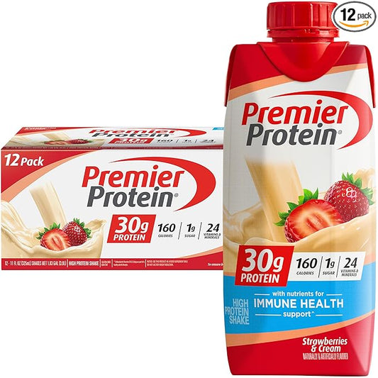 Premier Protein Protein Shake, Strawberries & Cream, 30g Protein, 1g Sugar, 11 fl oz Pack of 12