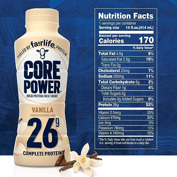 Fairlife Core Power 26g Protein Milk Shakes, Ready To Drink for Workout Recovery, Vanilla, 14 Fl Oz (Pack of 12)
