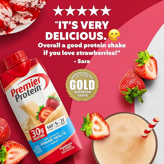 Premier Protein Protein Shake, Strawberries & Cream, 30g Protein, 1g Sugar, 11 fl oz Pack of 12