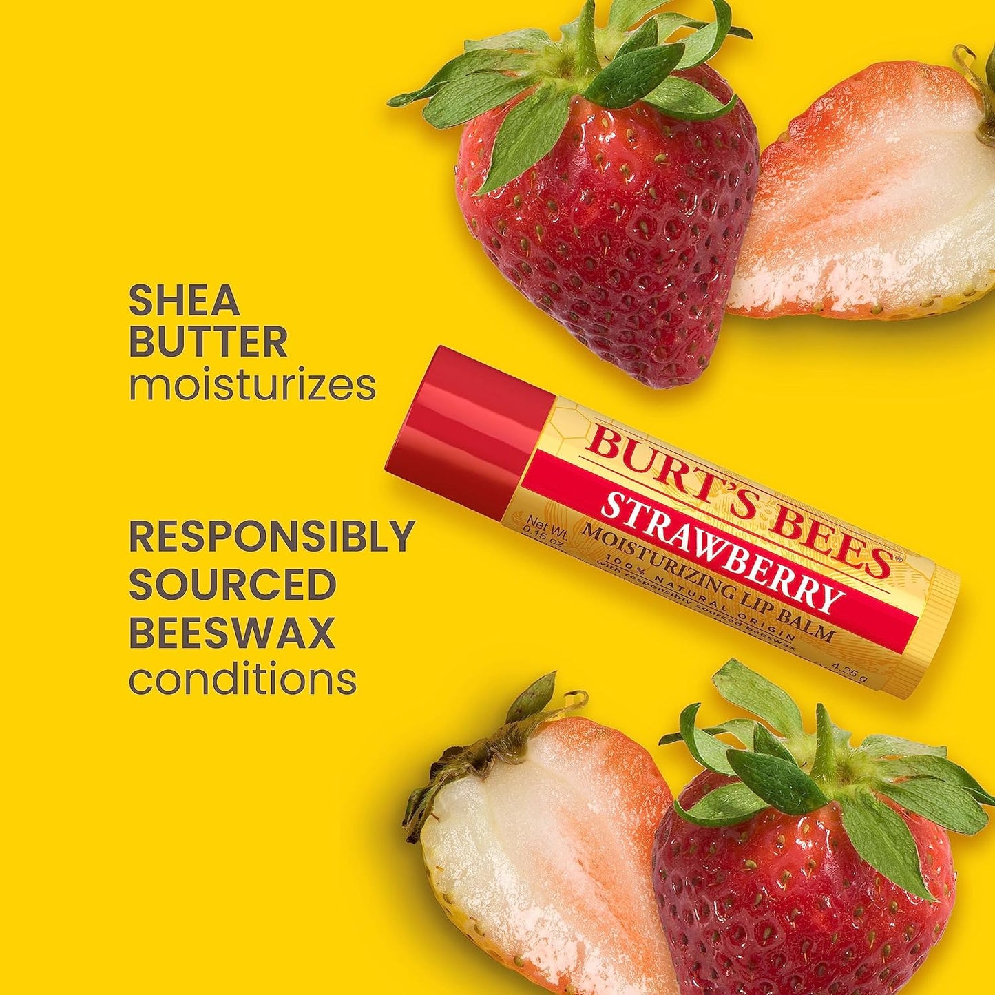 Burt's Bees Lip Balm Stocking Stuffers, Moisturizing Lip Care Christmas Gifts, Strawberry, Lip Moisturizer With Responsibly Sourced Beeswax, Tint-Free, Natural Origin Treatment (2-Pack)