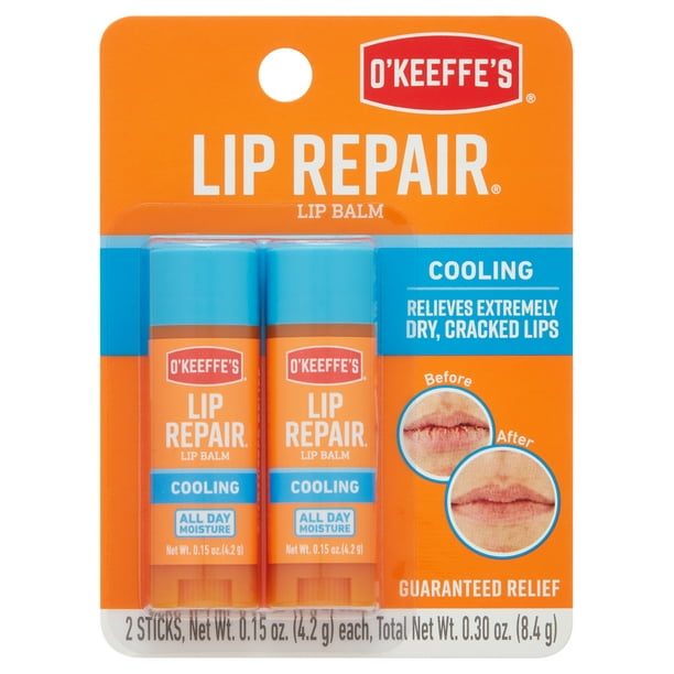 O'Keeffe's Lip Repair Cooling Moisturizing, Long-Lasting Matte Lip Balm, Clear, 0.15oz each, Twin pack