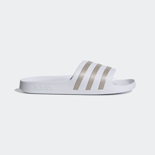Adidas Women's Adilette Aqua Slides, Cloud White / Platinum Metallic / Cloud White