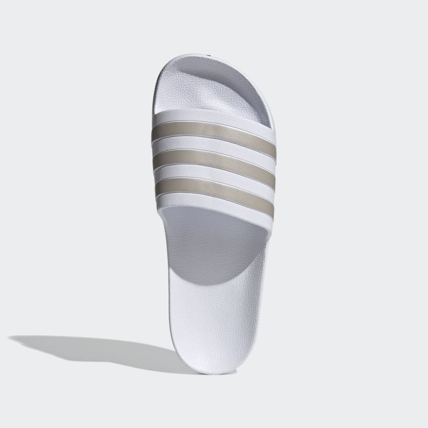 Adidas Women's Adilette Aqua Slides, Cloud White / Platinum Metallic / Cloud White