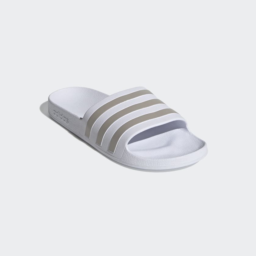 Adidas Women's Adilette Aqua Slides, Cloud White / Platinum Metallic / Cloud White