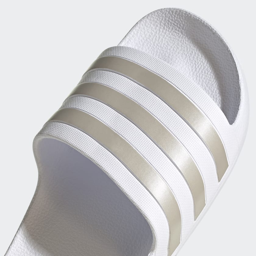 Adidas Women's Adilette Aqua Slides, Cloud White / Platinum Metallic / Cloud White