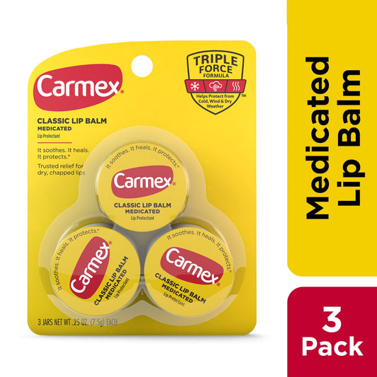 Carmex Medicated Lip Balm Jar, Lip Moisturizer for Dry, Chapped Lips, 0.25 OZ - (1 Pack of 3)