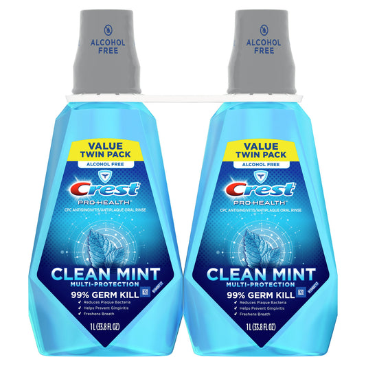 Crest Pro Health Alcohol Free Mouthwash, Mint, 33.8 fl oz, 2 Pack