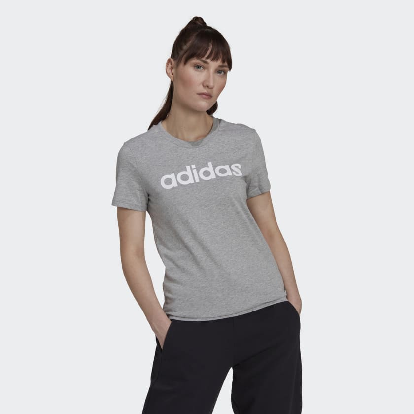 Adidas Women's Essentials Slim Logo Tee, Medium Grey Heather / White
