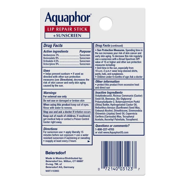 Aquaphor Lip Balm Repair Stick for Chapped Lips - SPF30 - 2pk/.34oz