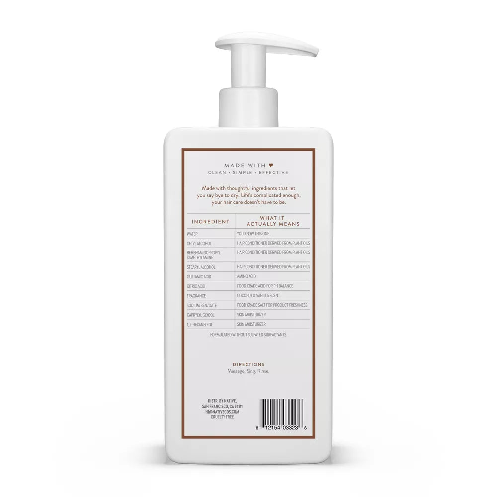 Native Coconut & Vanilla Moisturizing Vegan Conditioner, Clean, Sulfate, Paraben and Silicone Free - 16.5 fl oz