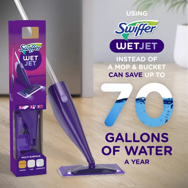 Swiffer WetJet Floor Mop Starter Kit (1 Spray Mop, 5 Mopping Pads, 1 Floor Cleaner Liquid Solution)