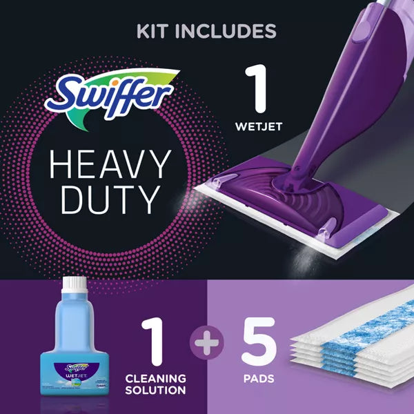 Swiffer WetJet Floor Mop Starter Kit (1 Spray Mop, 5 Mopping Pads, 1 Floor Cleaner Liquid Solution)