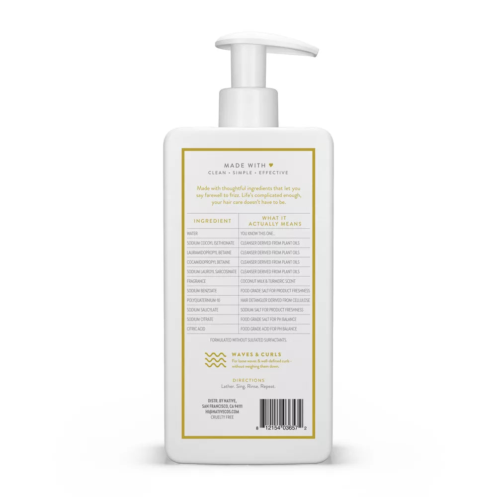 Native Coconut Milk & Turmeric Curl Care Shampoo Sulfate, Paraben, and Silicone Free - 16.5 fl oz