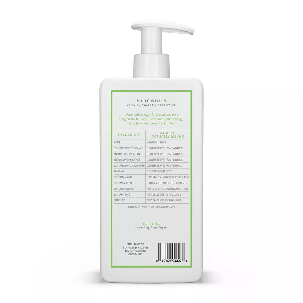 Native Vegan Cucumber & Mint Natural Volume Shampoo, Clean, Sulfate, Paraben and Silicone Free - 16.5 fl oz