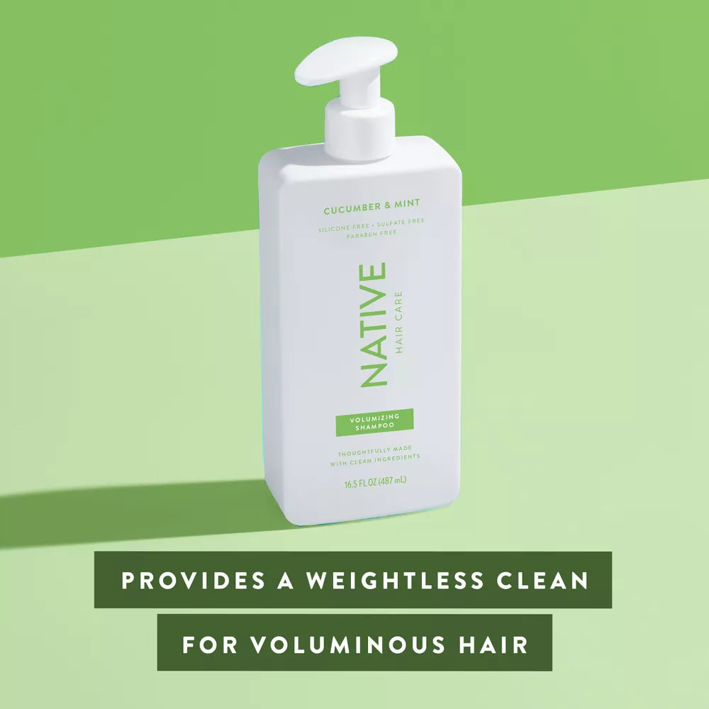 Native Vegan Cucumber & Mint Natural Volume Shampoo, Clean, Sulfate, Paraben and Silicone Free - 16.5 fl oz