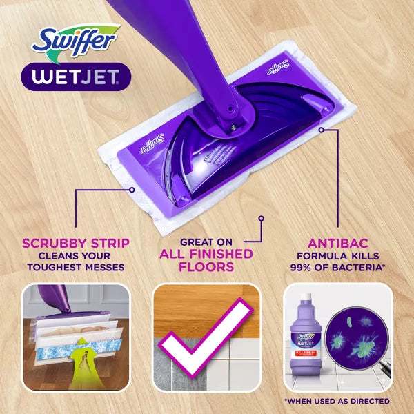 Swiffer WetJet Floor Mop Starter Kit (1 Spray Mop, 5 Mopping Pads, 1 Floor Cleaner Liquid Solution)