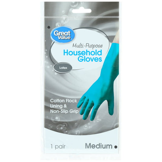 Great Value BPA-Free Latex Multipurpose Reusable Household Gloves, Teal, Medium