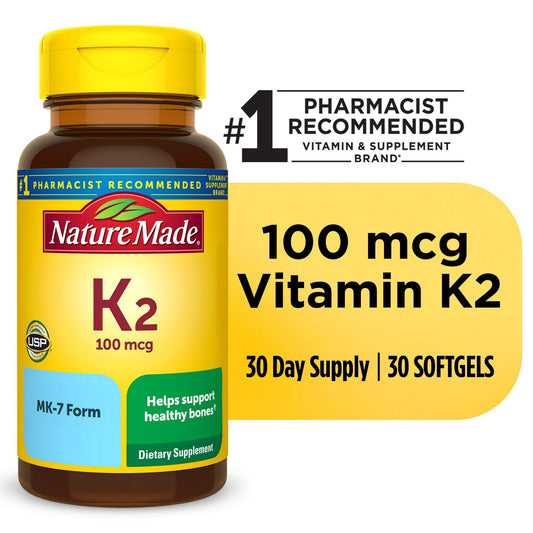 Nature Made Vitamin K2 100 mcg Softgels, Dietary Supplement for Bone Support, 30 Count