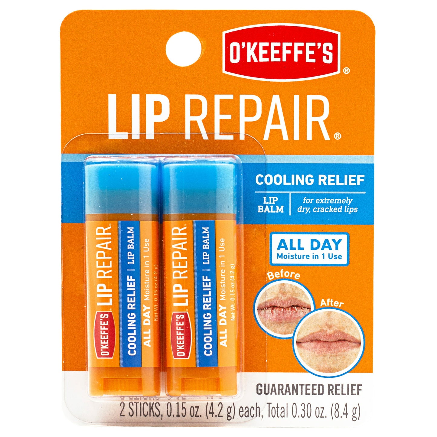 O'Keeffe's Lip Repair Cooling Moisturizing, Long-Lasting Matte Lip Balm, Clear, 0.15oz each, Twin pack