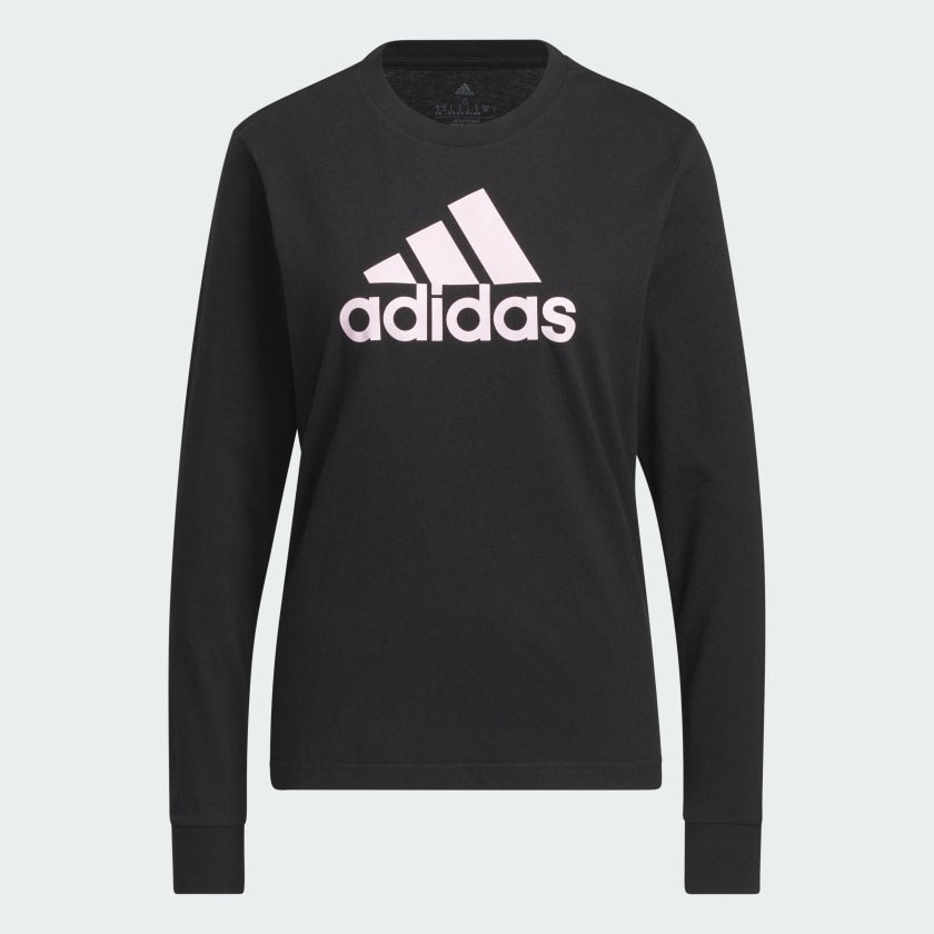 Adidas Women's Sportswear Logo Long Sleeve Tee, Black / Clear Pink