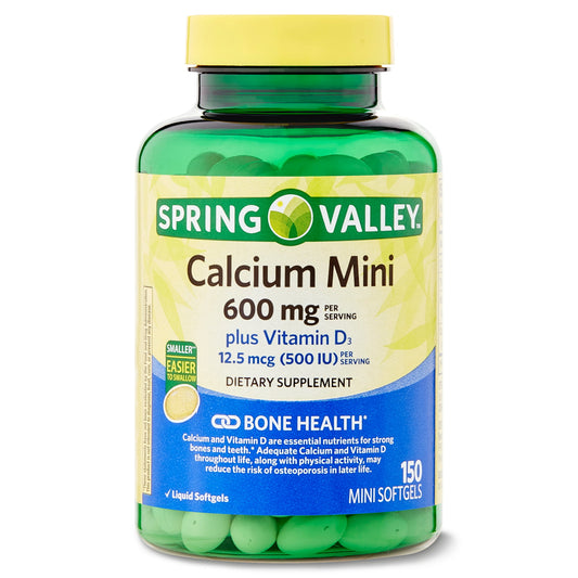 Spring Valley Calcium Plus Vitamin D3, Dietary Supplement, 150 Mini Softgels