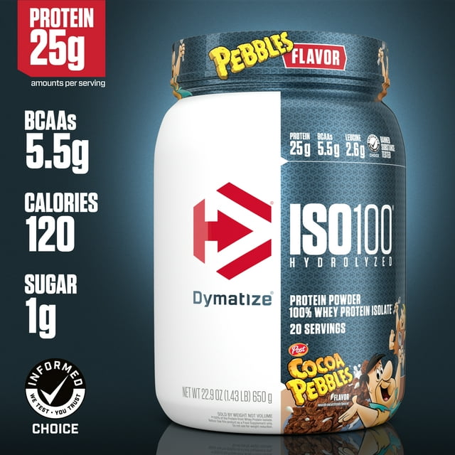 Dymatize ISO100 Hydrolyzed Whey Isolate Protein Powder, Cocoa Pebbles, 20 Servings