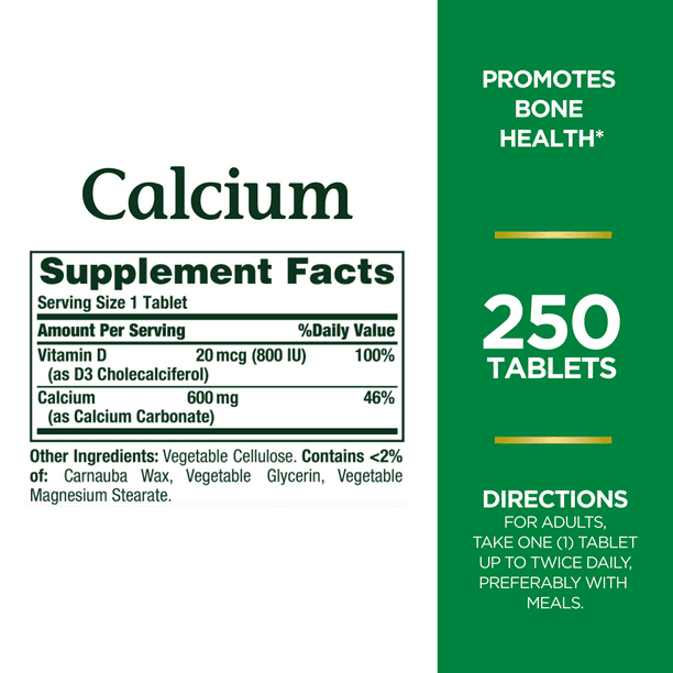 Nature's Bounty Calcium 600 + Vitamin D3 Tablets, 600 Mg, 250 Ct