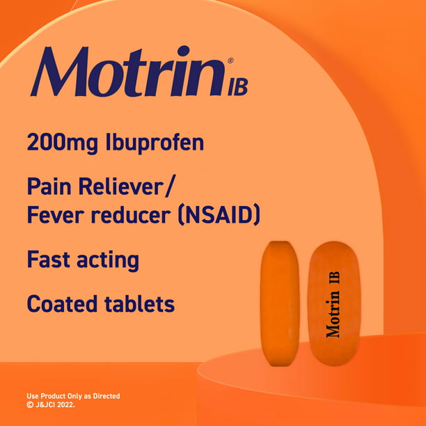 Motrin IB, Ibuprofen 200mg Tablets for Pain & Fever Relief, 100 Ct