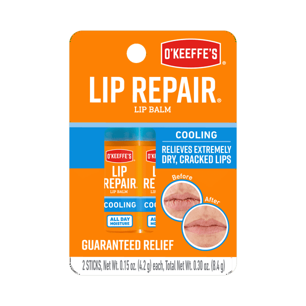 O'Keeffe's Lip Repair Cooling Moisturizing, Long-Lasting Matte Lip Balm, Clear, 0.15oz each, Twin pack