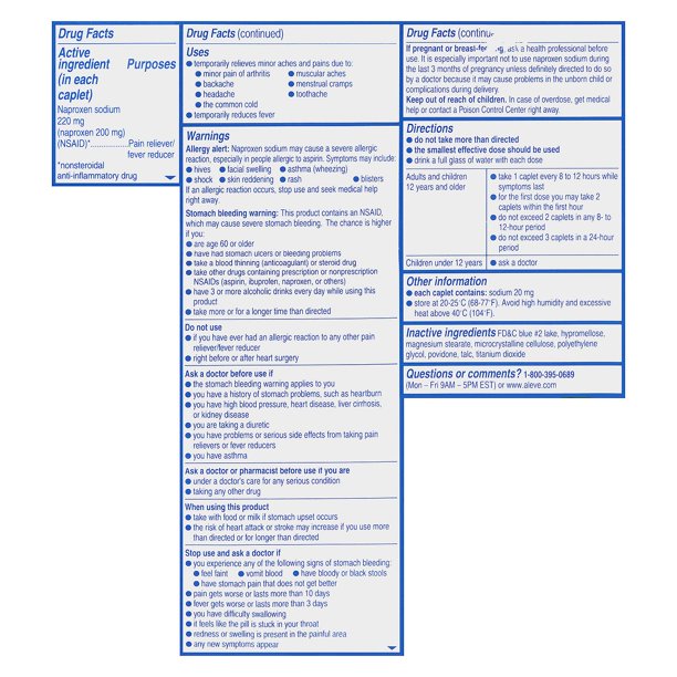 Aleve Naproxen Sodium 220 mg. Pain Reliever/Fever Reducer, 320 Caplets