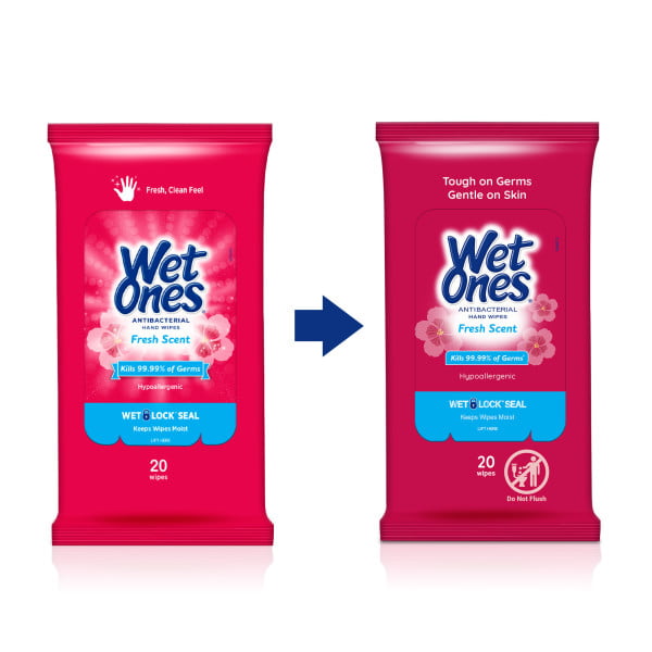 Wet Ones Antibacterial Fresh Scent Hand Wipes 20 Ct Travel Pack, Hypoallergenic, Kills Germs, Leaves Hands Feeling Clean