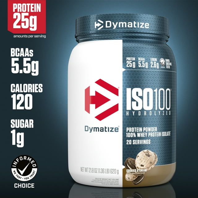 Dymatize ISO100 Hydrolyzed Whey Isolate Protein Powder, Cookies & Cream, 20 Servings